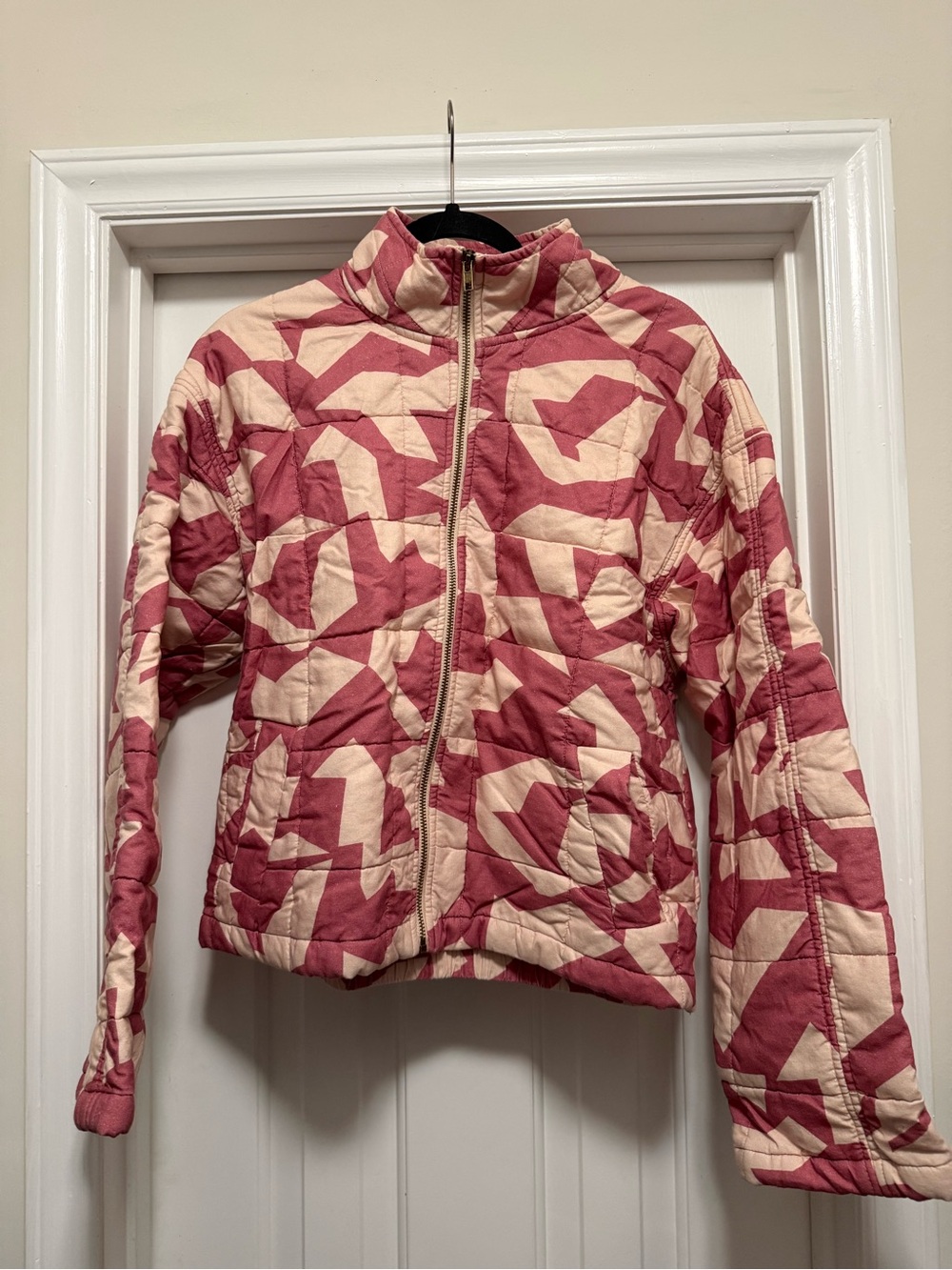 By Together Geometric Bomber Jacket in Pink & Cream Like New